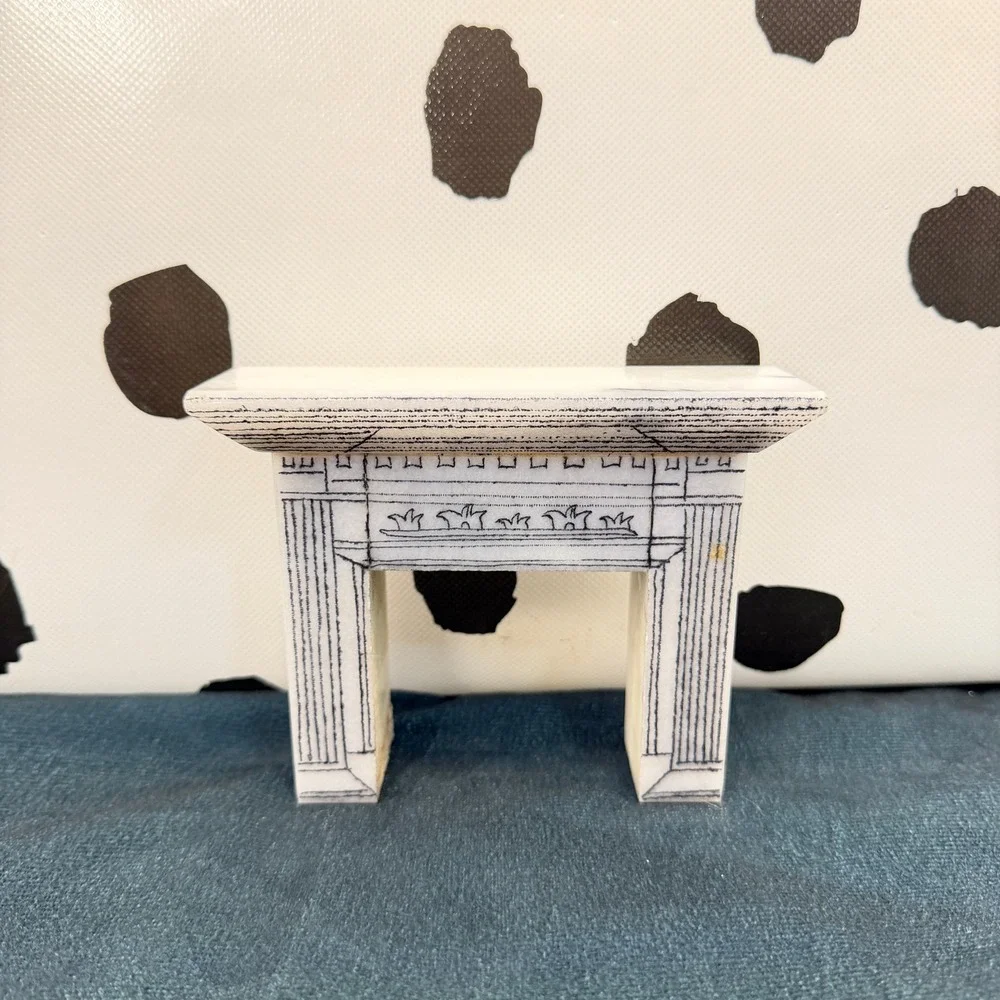 Vintage 1:12 Dollhouse Miniature Hand Carved Stone Fireplace Mantel Scrimshaw 1